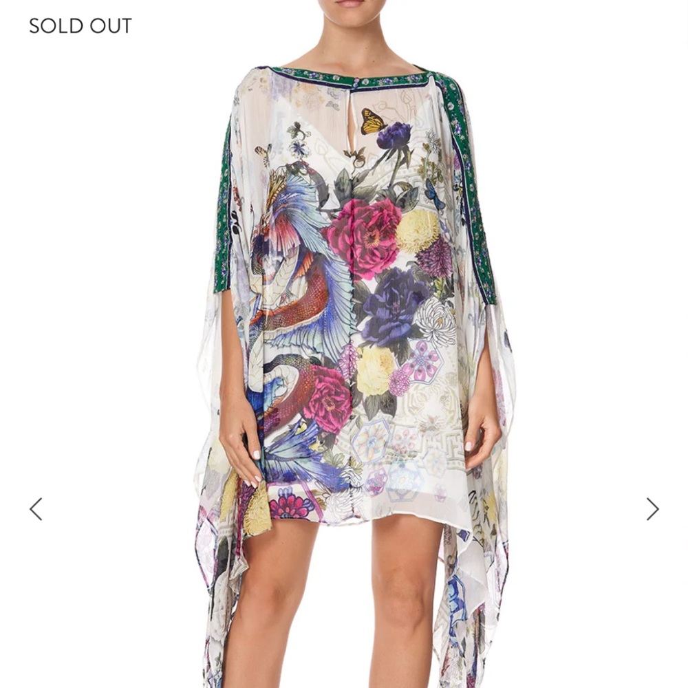 Camilla Floral Sheer Kimono Dress - White with Multicolor Floral Print - Picture 4 of 8